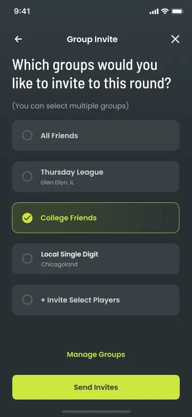Invite friends to a round in Avid Golf